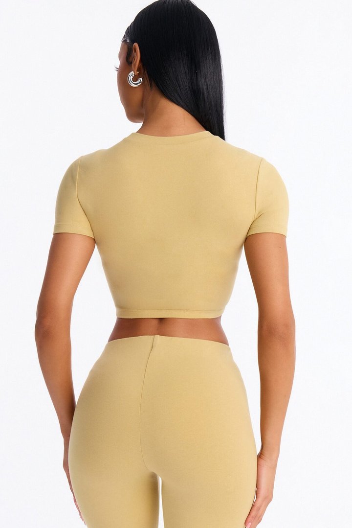 Quinn Short Sleeve Super Cropped Tee - Honey