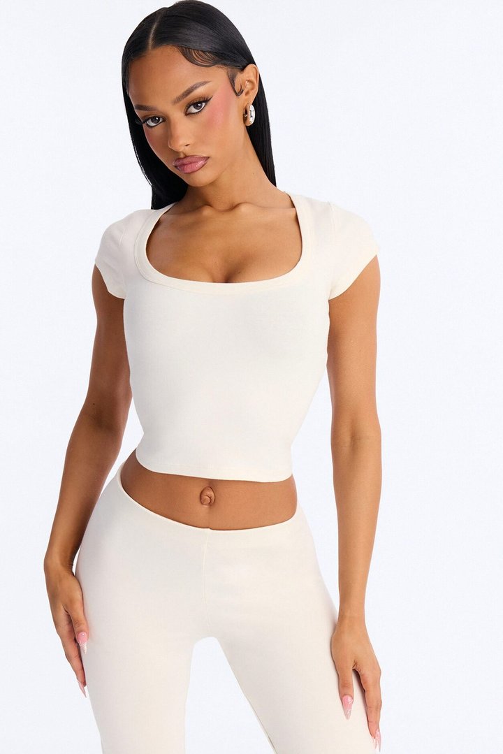 Quinn Low Neck Cap Sleeve Top - Cream
