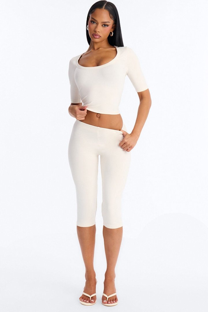 Quinn 3/4 Sleeve Scoop Neck Top - Cream