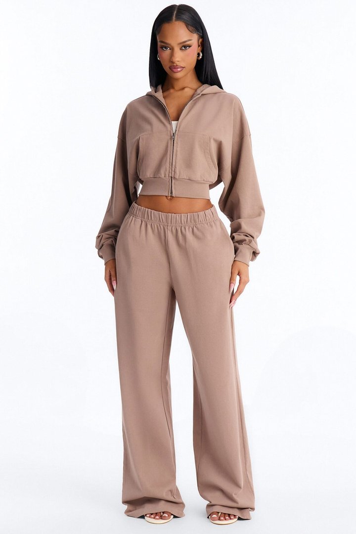 Mylie Cropped Zip Hoodie - Taupe
