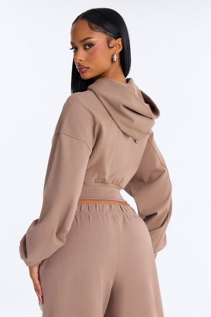 Mylie Cropped Zip Hoodie - Taupe