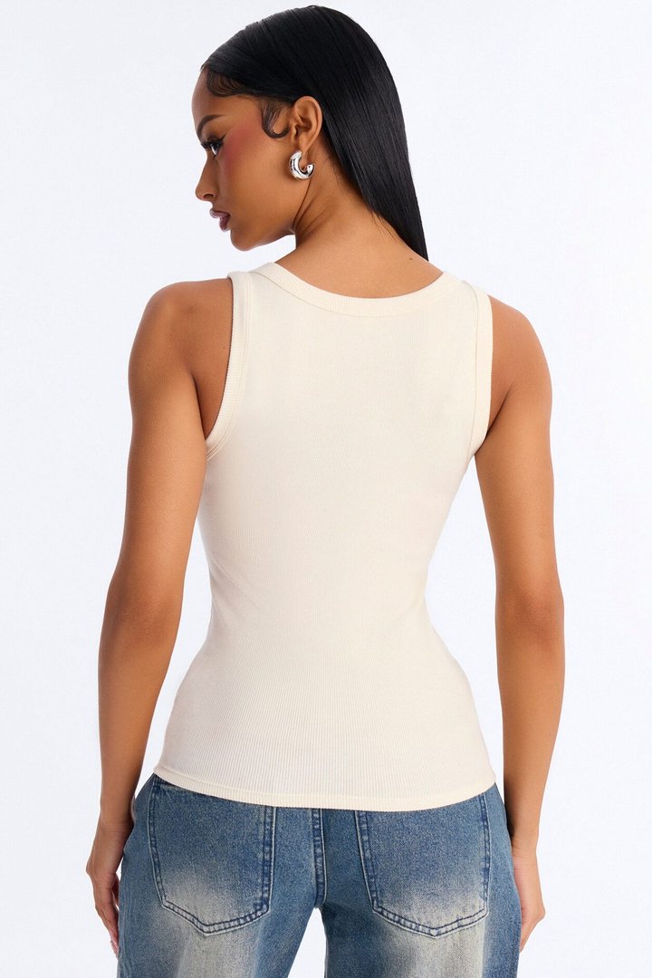 Irene Rib Scoop Neck Tank Top - Cream