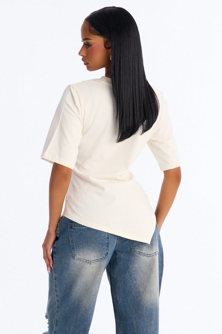 Mila Cinched Waist Asymmetrical T-Shirt - Cream