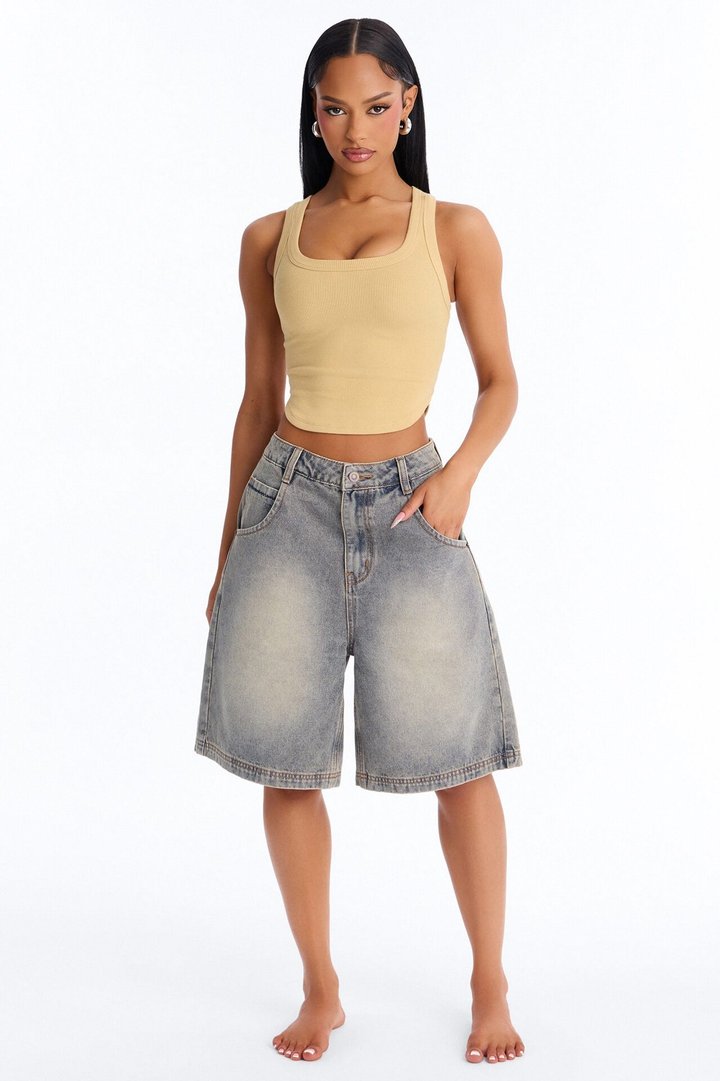 Haily Rib Square Neck Tank Top - Honey