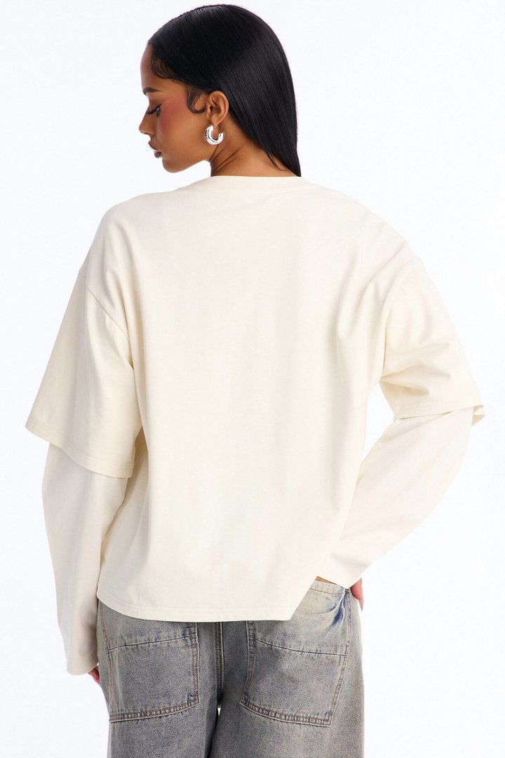 Justine Layered Long Sleeve T-Shirt - Cream