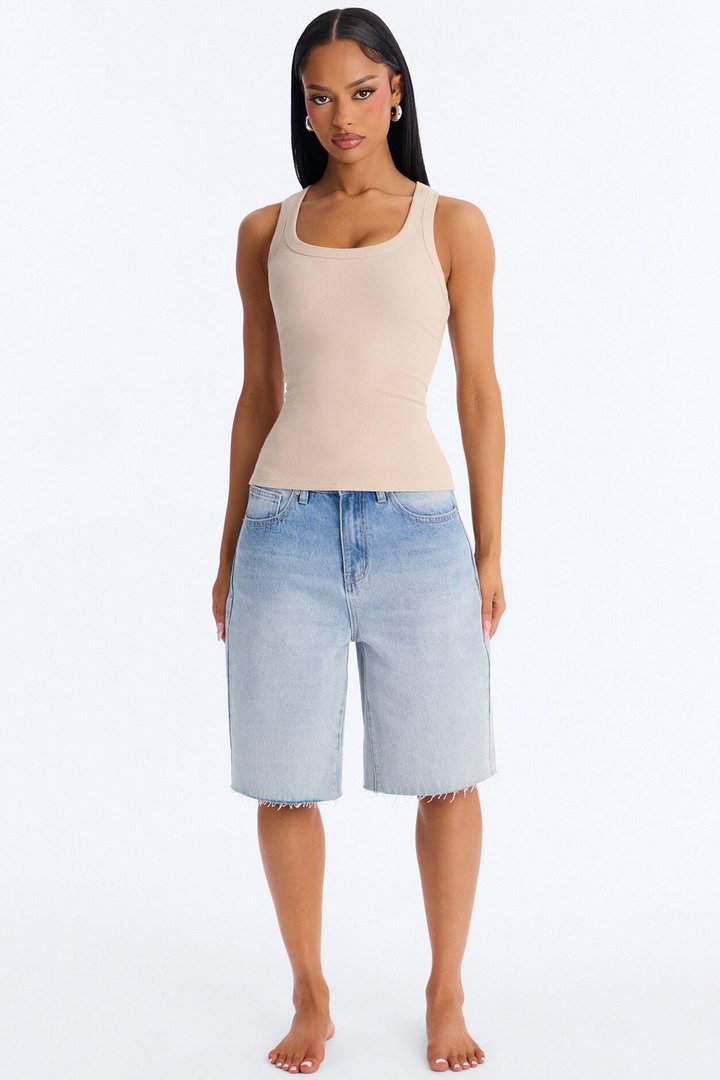 Irene Rib Scoop Neck Tank Top - Stone