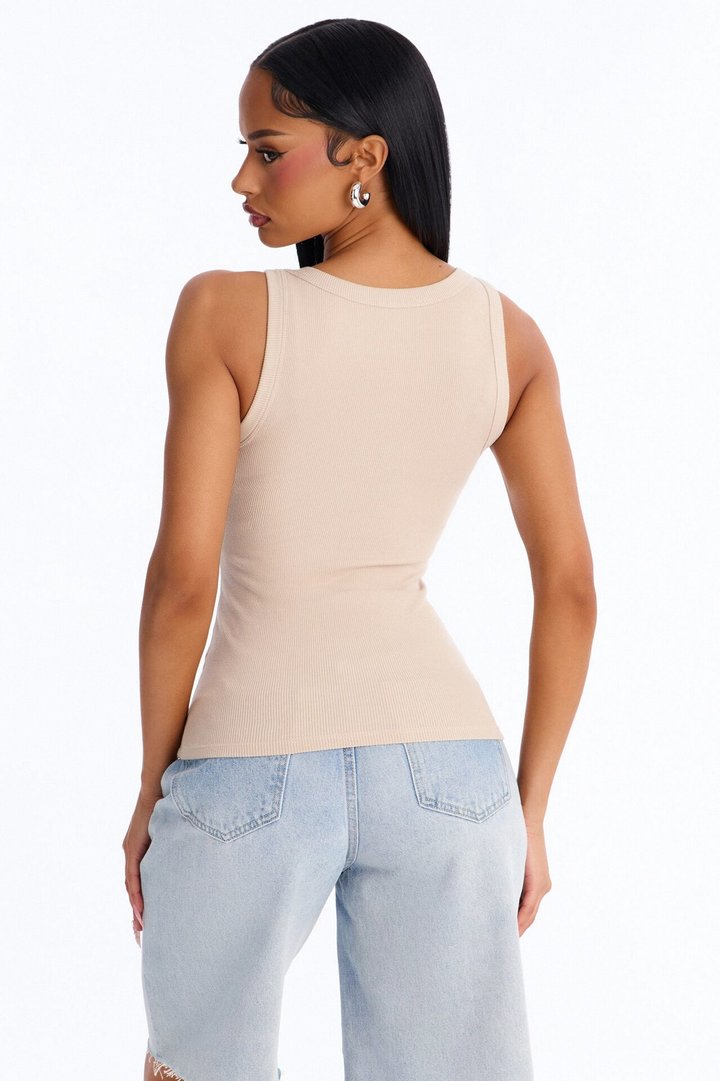 Irene Rib Scoop Neck Tank Top - Stone