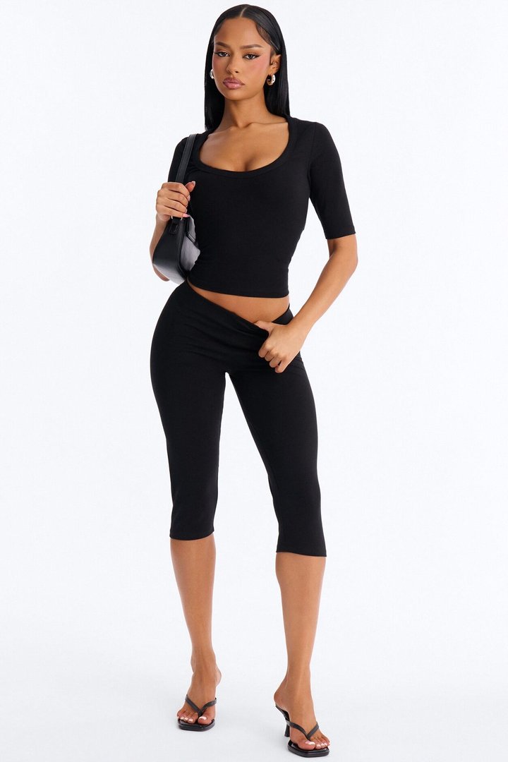 Quinn 3/4 Sleeve Scoop Neck Top - Black