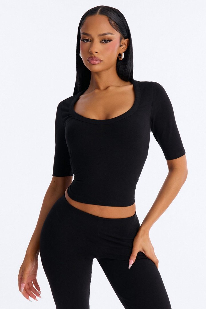 Quinn 3/4 Sleeve Scoop Neck Top - Black