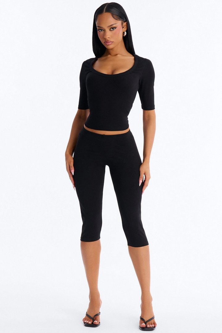 Quinn Low Rise Pedal Pusher Capri Legging - Black