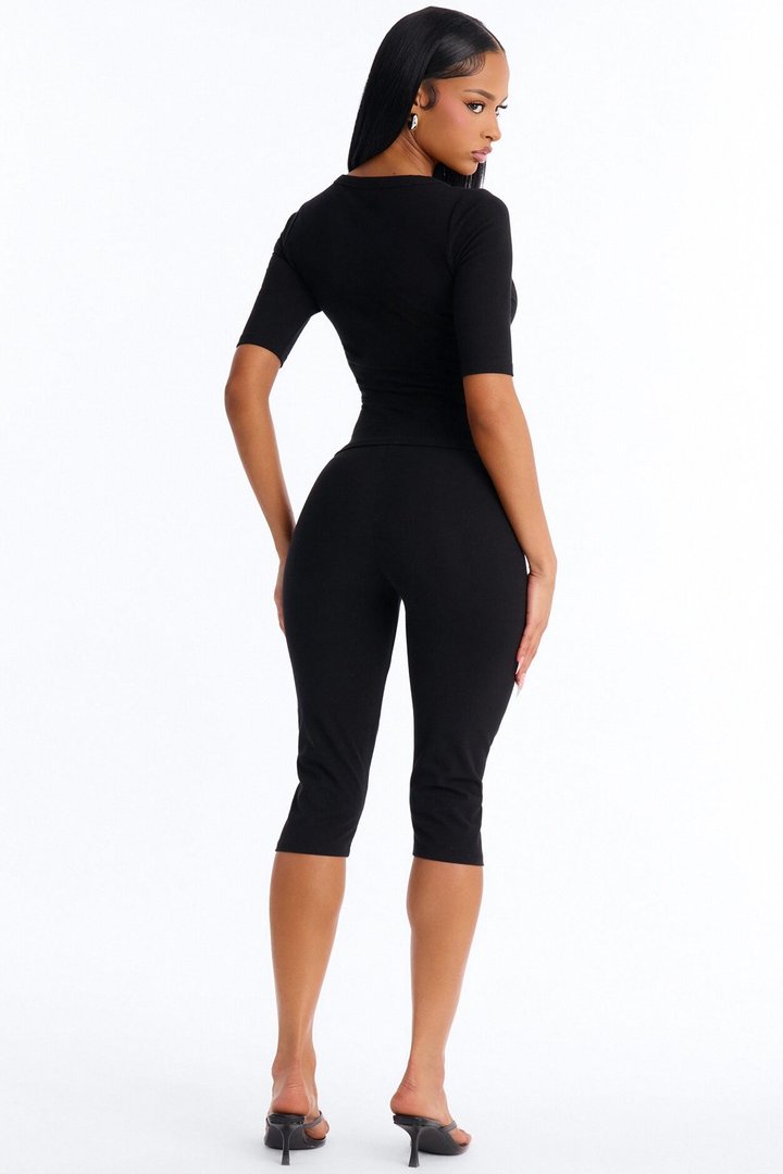 Quinn Low Rise Pedal Pusher Capri Legging - Black