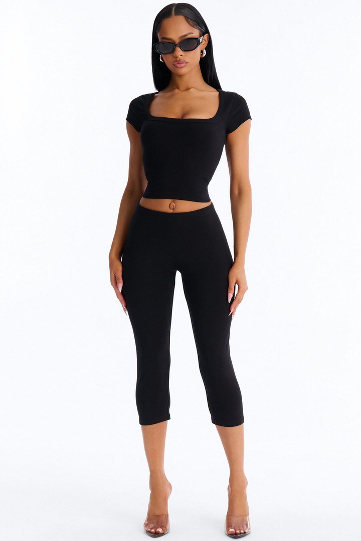 Quinn Low Neck Cap Sleeve Top - Black
