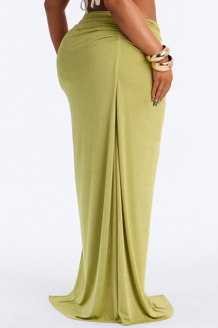 Athena Metallic Knit Rope Tie Maxi Skirt - Green