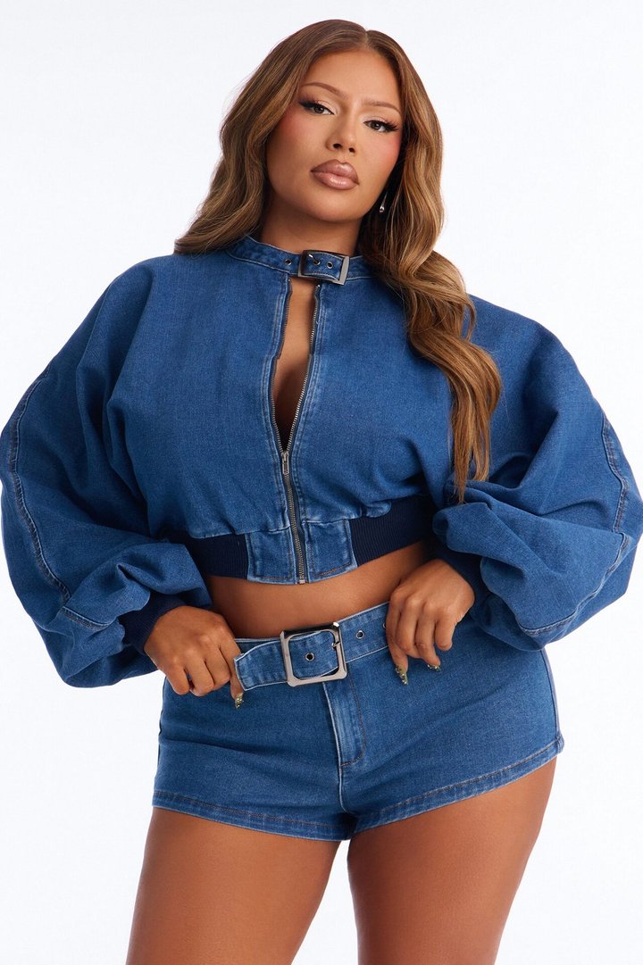 Denim Daze Buckle Short Set - Medium Wash