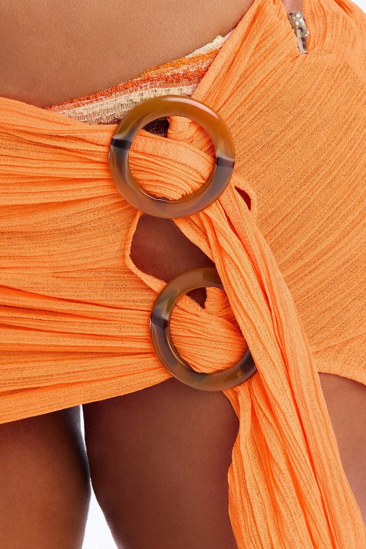 Summer Breeze Plisse Tortoise Rings Cover Up Mini Skirt - Orange