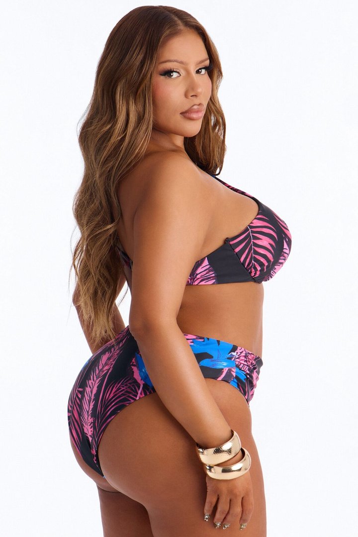 Nothing Like The Tropical Floral Underwire One Shoulder High Waist Maxi 3 Piece Bikini Kimono Set - Purple/combo