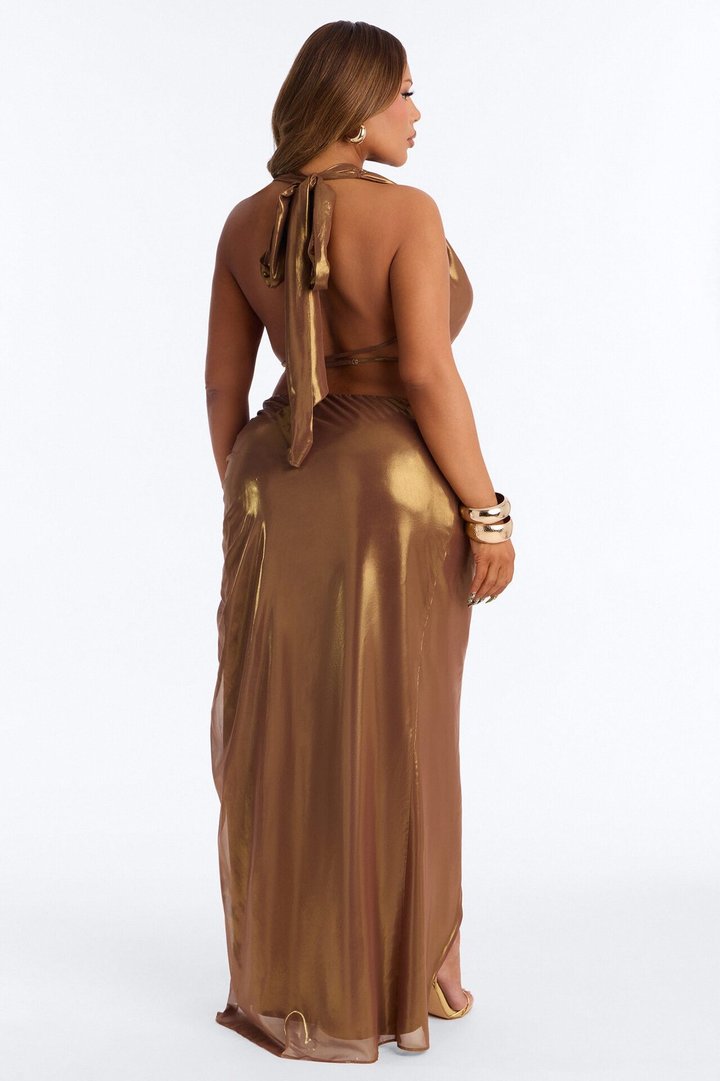 Moonlight Metallic Chiffon Maxi Skirt Set - Bronze