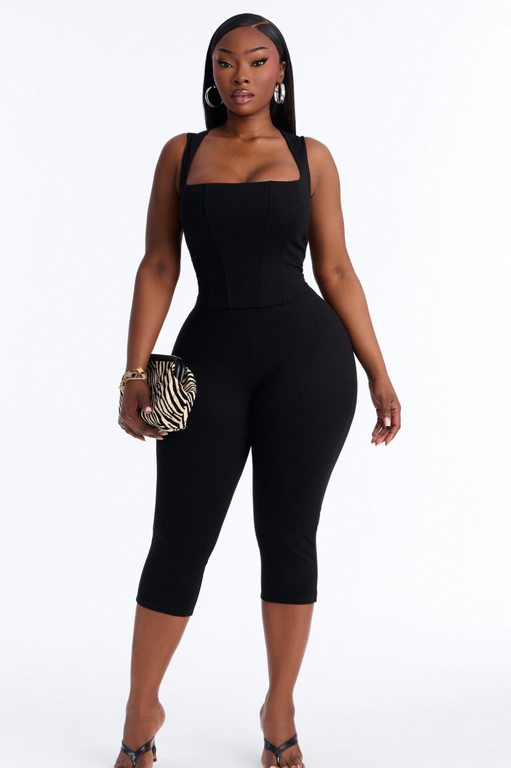 Sweet Talk Ponte Corset Capri Set - Black