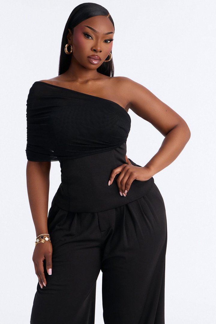 Diana One Shoulder Pant Set - Black