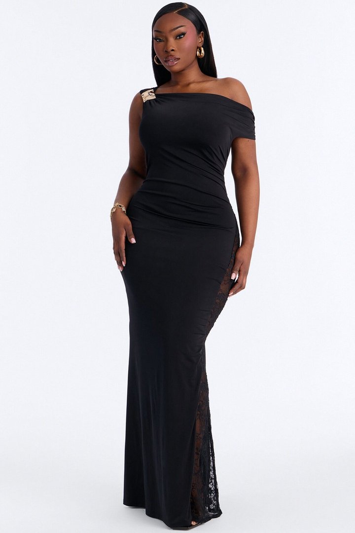 Rianna Lace Cut Out Maxi Dress - Black