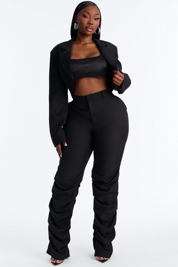 Hurst Cropped Buckle Open Front Blazer - Black