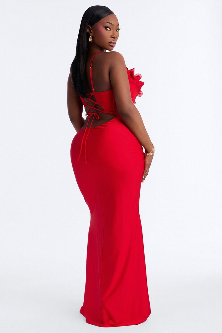 Pick Me Up At 8 Ruffle Gown - Red