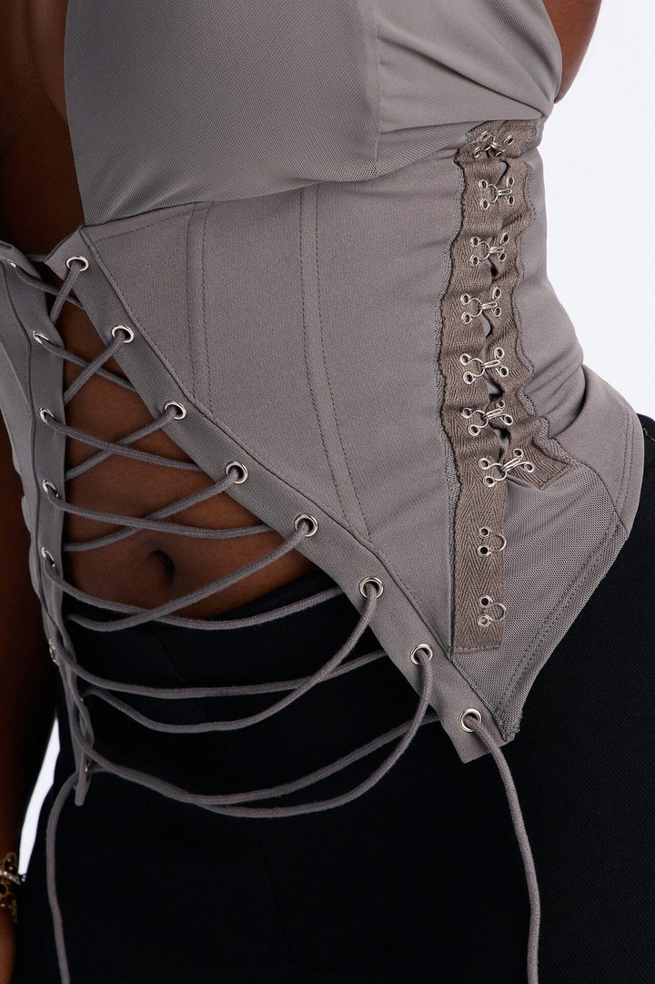Alexis Lace Up Halter Top - Charcoal