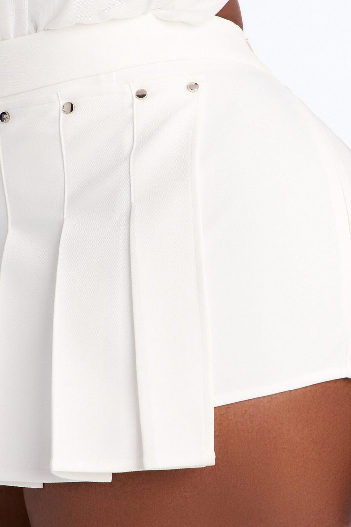 Roxi Pleated Studded Micro Mini Skort - White