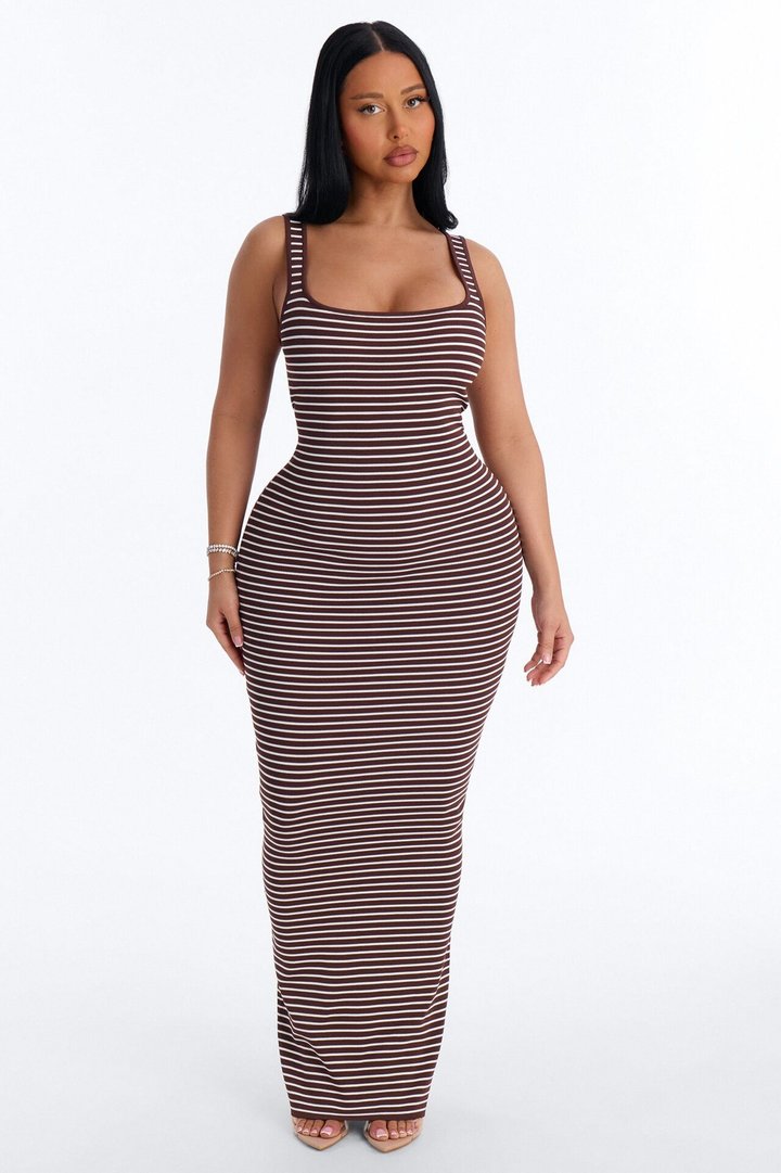 Amelia Striped Maxi Dress - Brown/combo