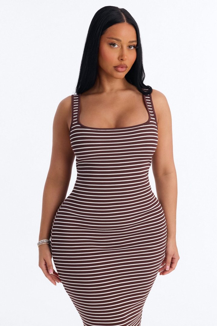 Amelia Striped Maxi Dress - Brown/combo