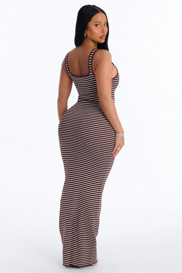 Amelia Striped Maxi Dress - Brown/combo