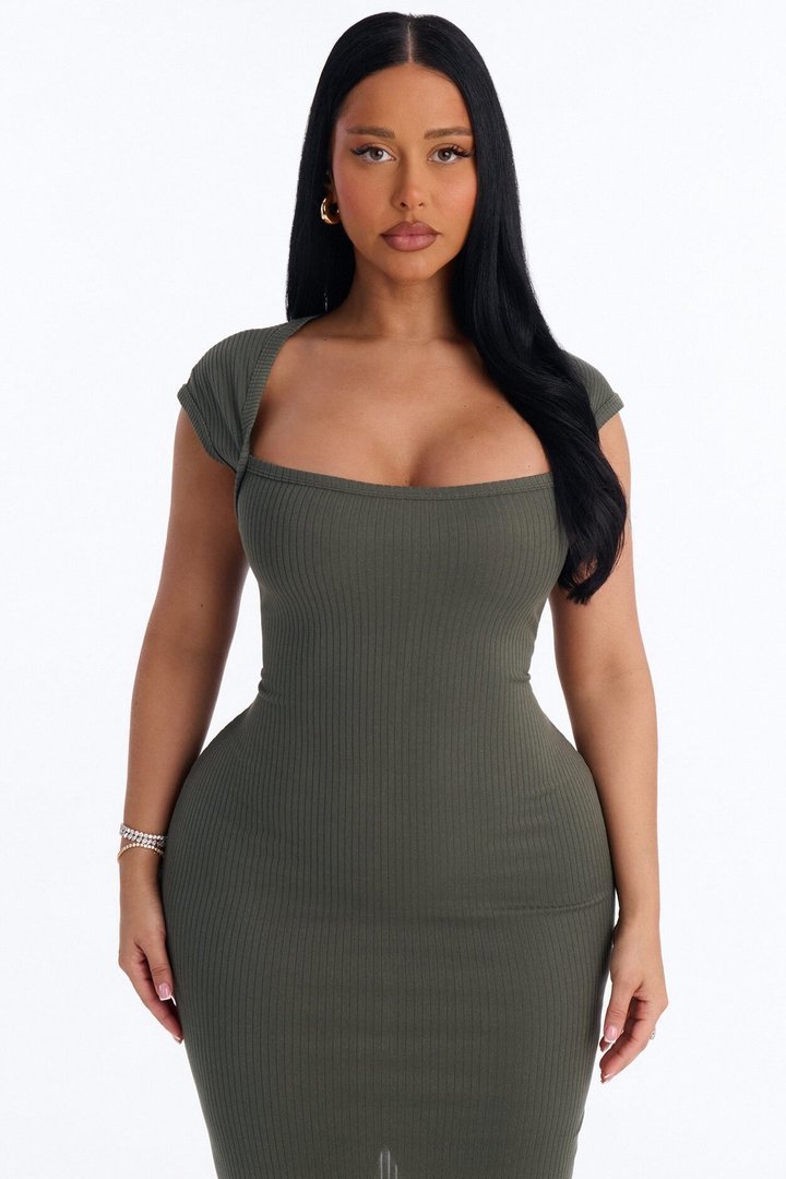 Harper Cap Sleeve Midi Dress - Olive