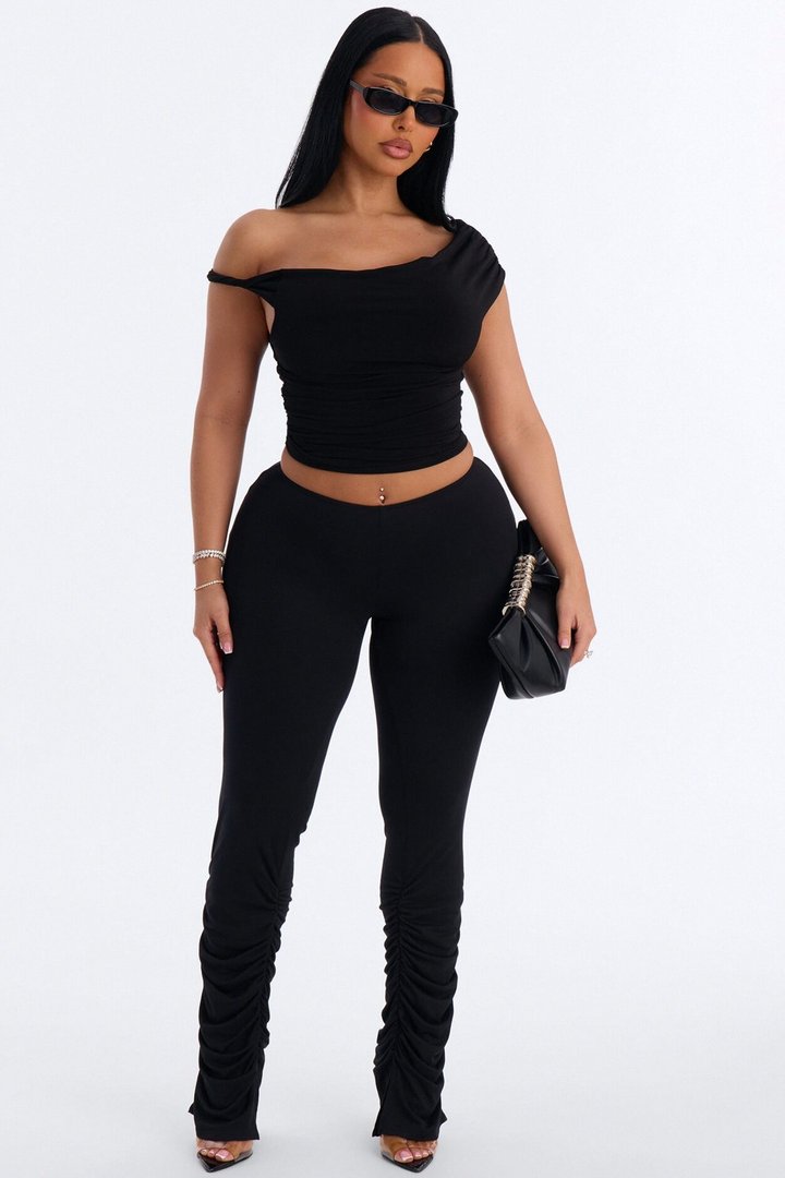 Dovie Low Rise Ruched Stacked Legging - Black