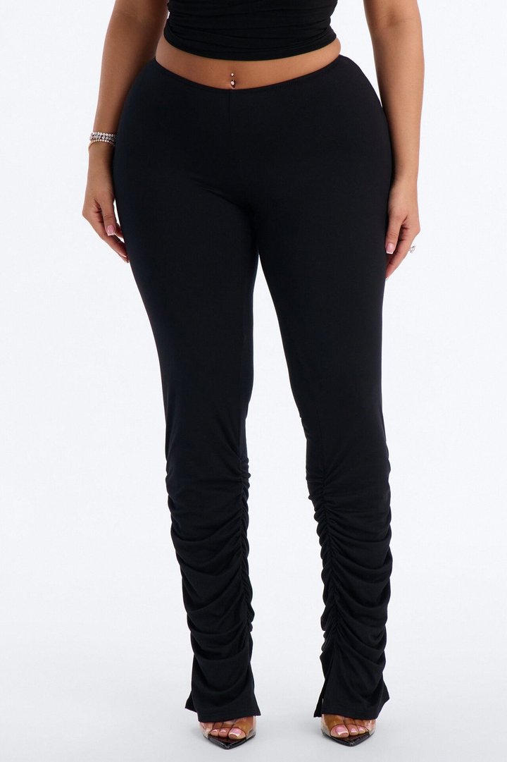 Dovie Low Rise Ruched Stacked Legging - Black