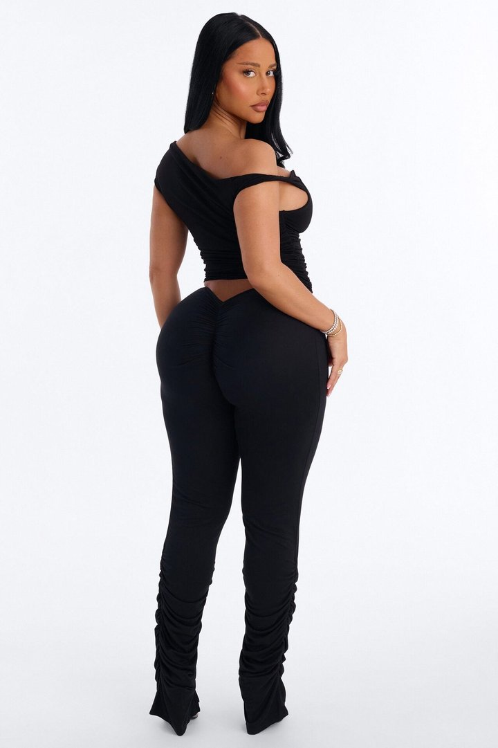 Dovie Low Rise Ruched Stacked Legging - Black