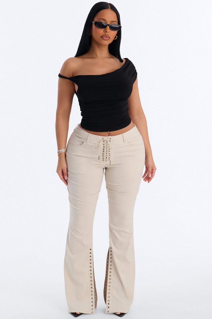 Sophie Lace Up Low Rise Eyelet Pant - Stone