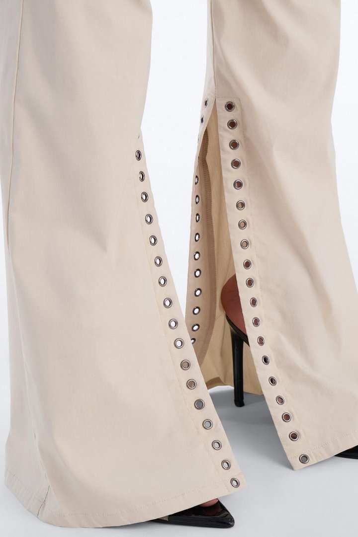 Sophie Lace Up Low Rise Eyelet Pant - Stone