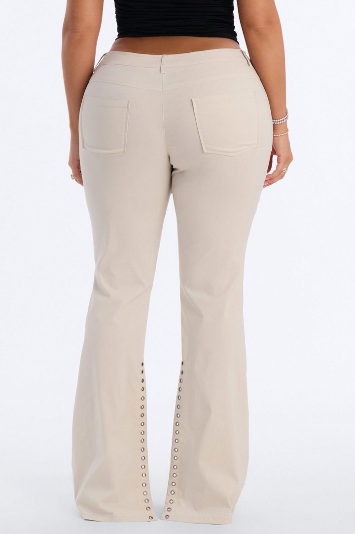 Sophie Lace Up Low Rise Eyelet Pant - Stone
