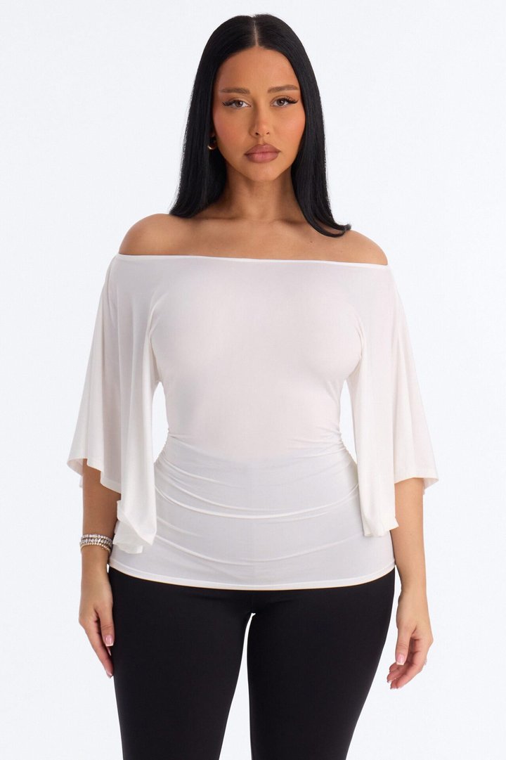 Cierra Cinched Waist Short Sleeve Top - White