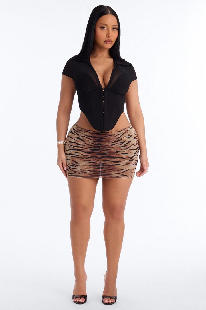 Secret's Out Short Sleeve Mesh Corset Top - Black