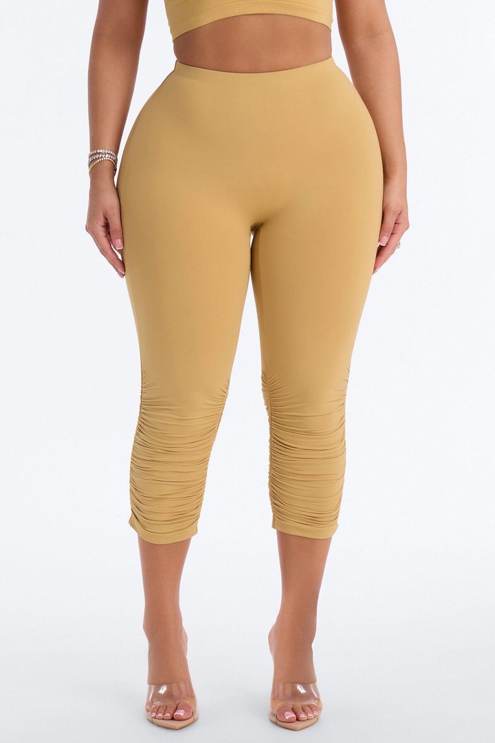 Second Skin Double Lined Ruched Low Rise Capri Legging - Honey