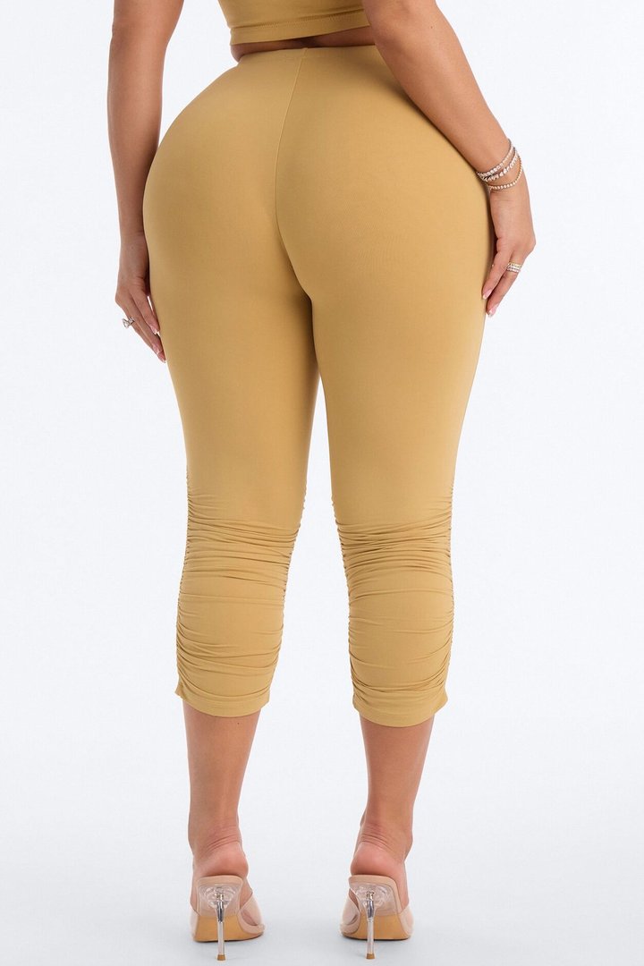 Second Skin Double Lined Ruched Low Rise Capri Legging - Honey