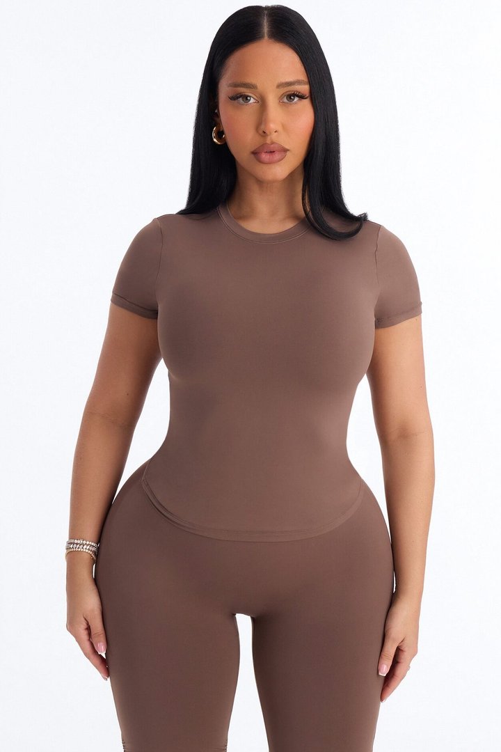 Second Skin Double Lined Short Sleeve Top - Brown