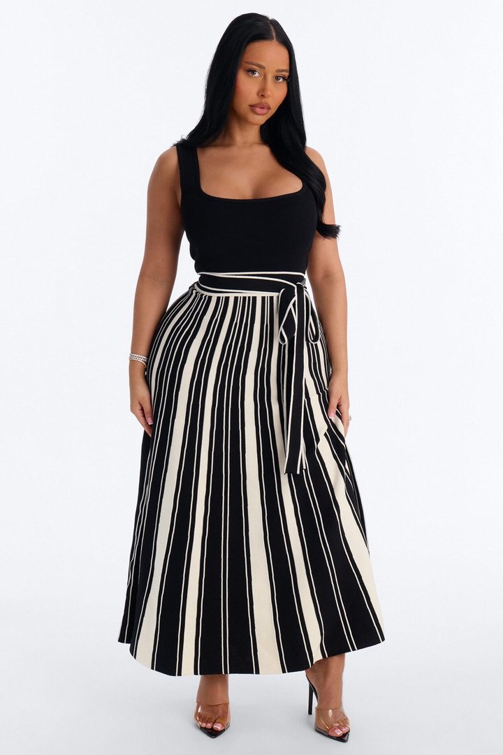 Danica A Line Knit Maxi Dress - Black/White