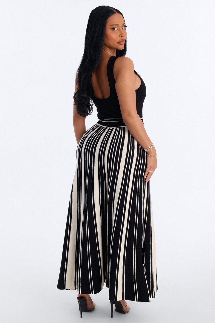 Danica A Line Knit Maxi Dress - Black/White