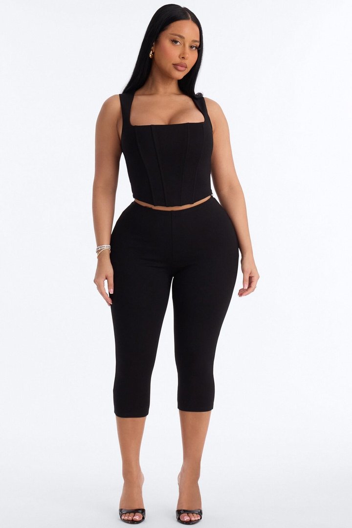 Sweet Talk Ponte Corset Capri Set - Black