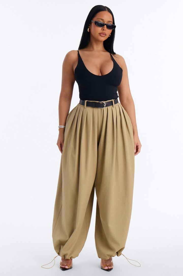 Gemma High Rise Belted Jogger - Khaki