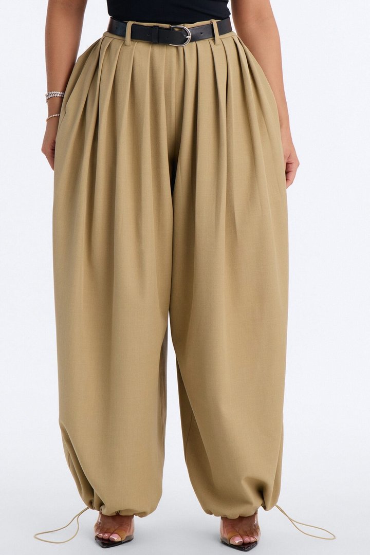 Gemma High Rise Belted Jogger - Khaki
