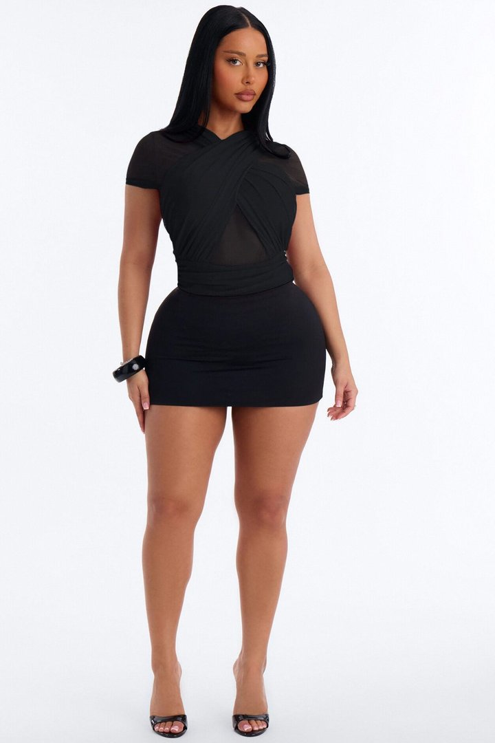 Serena Short Sleeve Mesh Bodysuit - Black