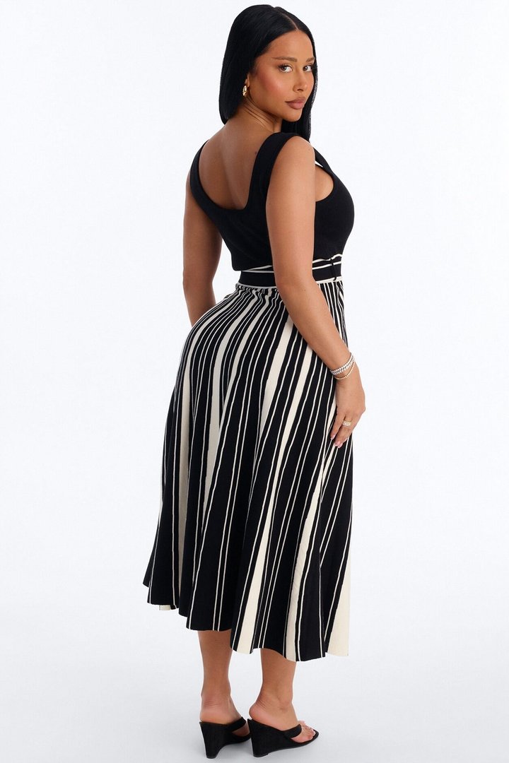 Danica A Line Knit Midi Dress - Black/White
